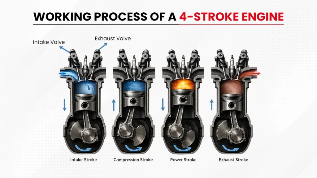 wokring process of a 4-stroke engine
